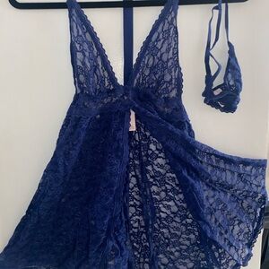 Victoria’s Secret blue lace babydoll thong NWOT